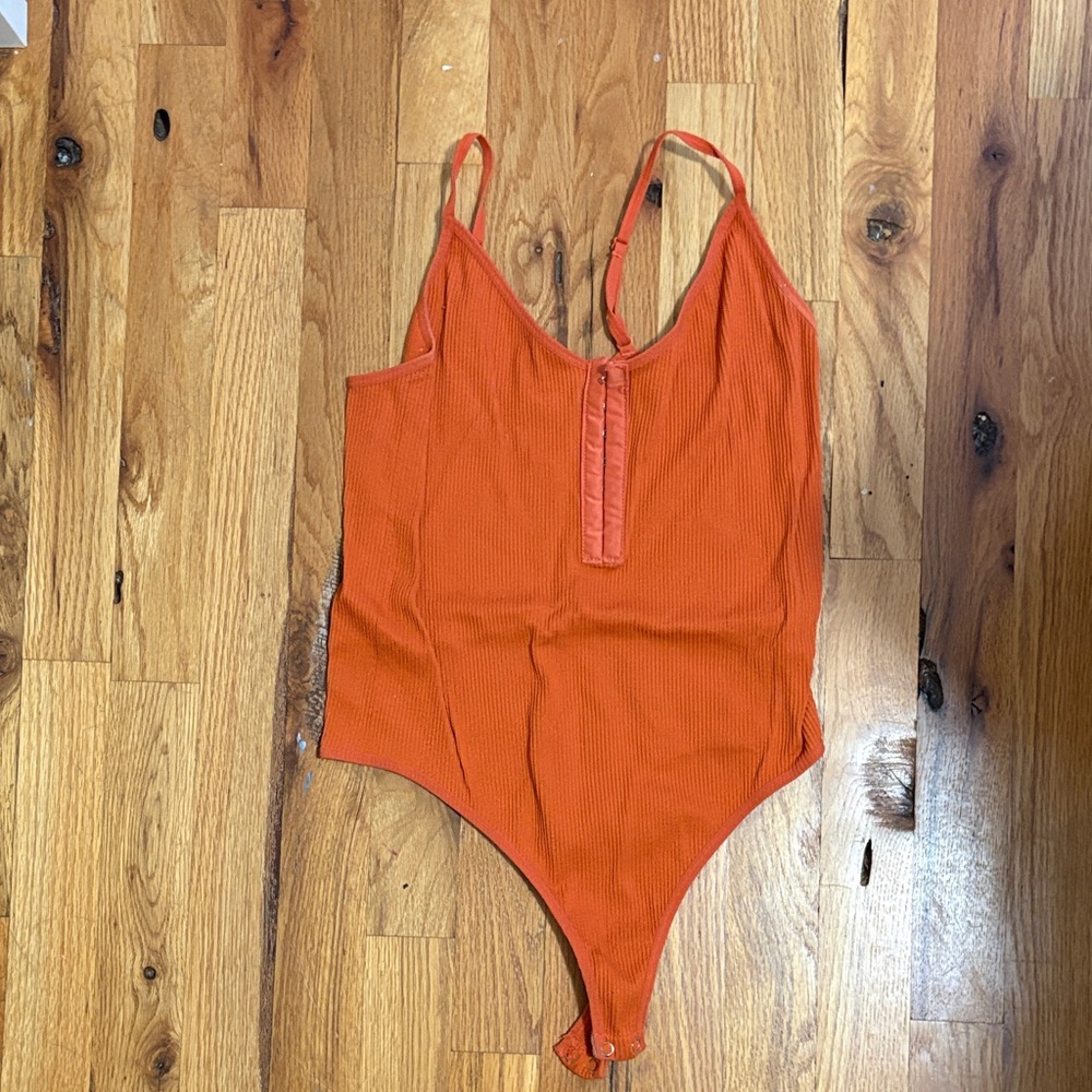 Windsor Orange Ribbed Snap-Front Bodysuit